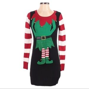 🌺 Hooked Up Elf Character Jingling Tunic Longline Festive Christmas Sweater S